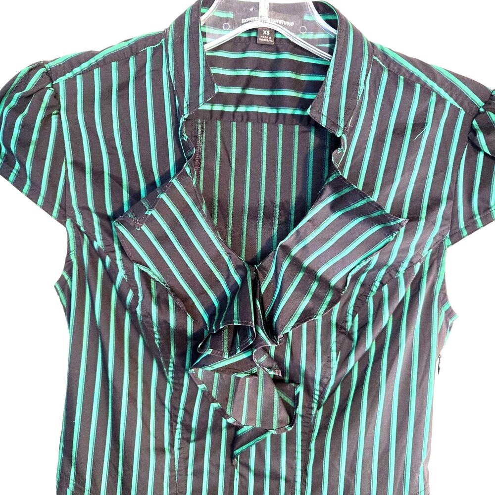 Express Women's Shirt XS Extra Small Green Petite P Top Blouse Misses 0 2